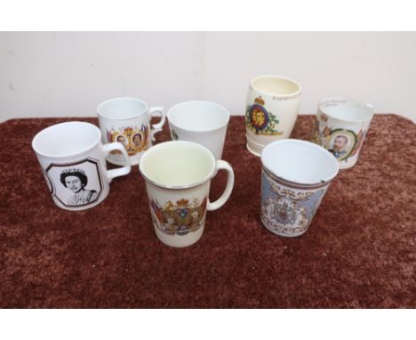 A Queen Victoria enamel diamond jubilee beaker, a Royal Doulton Edward VII Coronation beaker and five other Royal commemorati