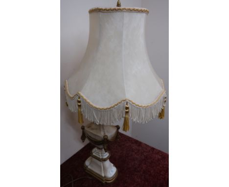 Neoclassical design painted and gilded table lamp with tasselled shade 