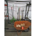 Wheelbarrow, Rakes, Shovels, Sledge Hammer, Squeegee, Hoe