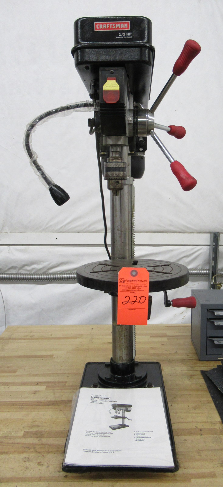 Craftsman 12" Drill Press with Laser/ 3.5 A, 120V AC, 60 Hz, 3553065 RPM