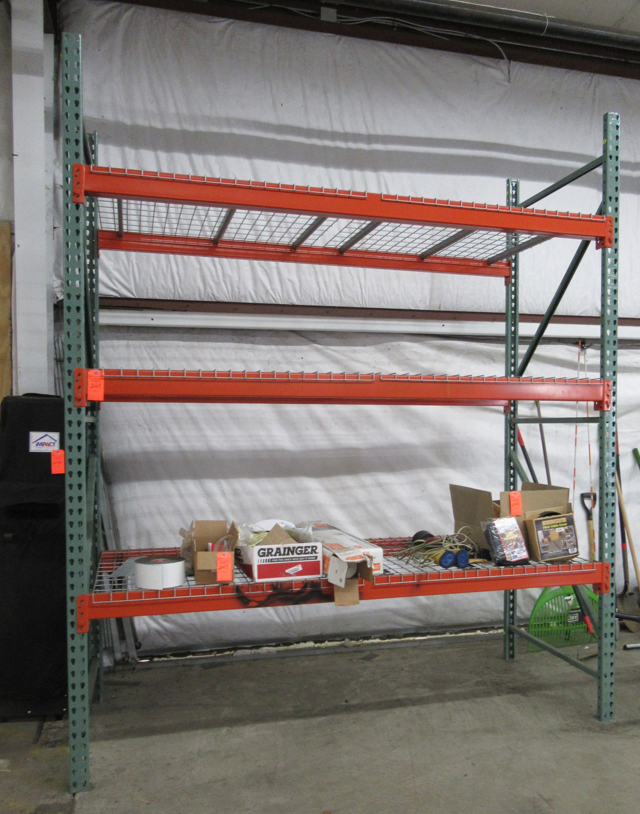 Uline Pallet Racking. Approximately 42" x 8' x 10'. Includes 11 Uprights, 28 Arms, 24 Grids. This