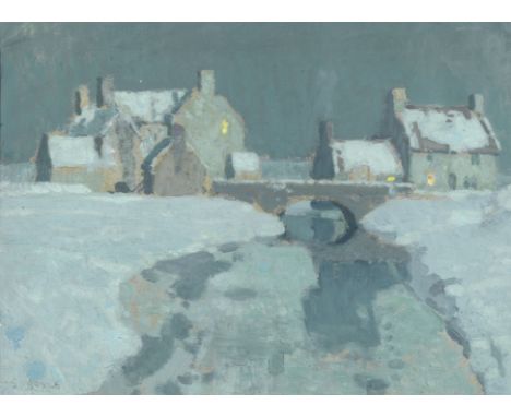 Stanley Royle (British, 1888-1961)Village in the snow by night signed 'S.Royle' (lower left)gouache24.1 x 33cm (9 1/2 x 13in)