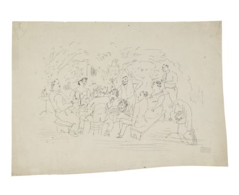 Jules Pascin (1885-1930)Personnages autour d'une table studio stamp (lower right)ink and pencil 20.6 x 28.6cm (8 1/8 x 11 1/4