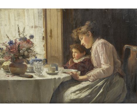 Carlton Alfred Smith, RI, RBA, ROI (British, 1853-1946)'Saying Grace'signed and dated 'Carlton.A.Smith.94.' (lower left); fur