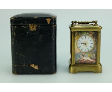 Cased Carriage clock with enameled panels to all sides 