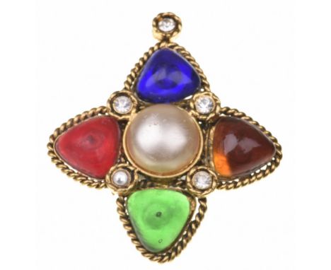 Chanel: A paste pendant/broochSet with multi-coloured pastes (a.f.) to a base metal rope twist surround and white paste highl