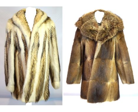 Two ladies vintage fur coats To include a three-quarter length light brown mink coat with fox fur collar, length 86cm, should