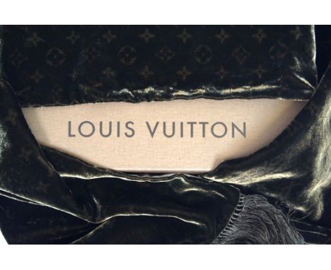 A Louis Vuitton velvet monogrammed scarfThe brown tassled velvet with lighter iconic monogram, 150 cm long, 24cm wide, with o