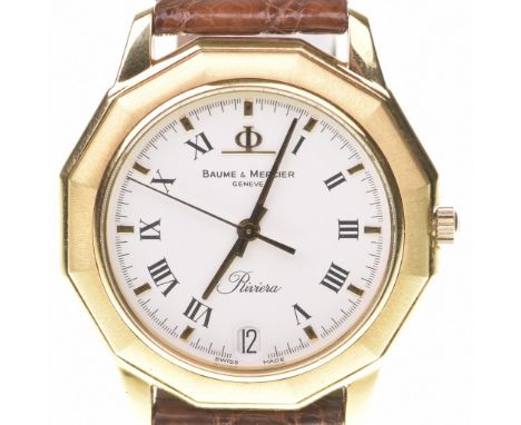 Baume & Mercier: A Gentleman's 18ct gold Geneve Riviera quartz wristwatch, circa 1995The signed white dial, with Black printe