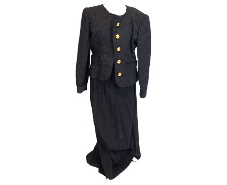 A Yves Saint Laurent two-piece ladies evening skirt suit, circa 1980sThe full length black skirt, accompanied by a short wais