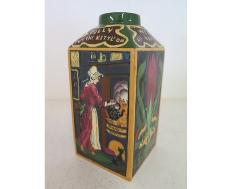 A Foley Intarsio - Polly put the kettle on - tea caddy - Height 15 cm 
Condition report: Crack to body and small chips