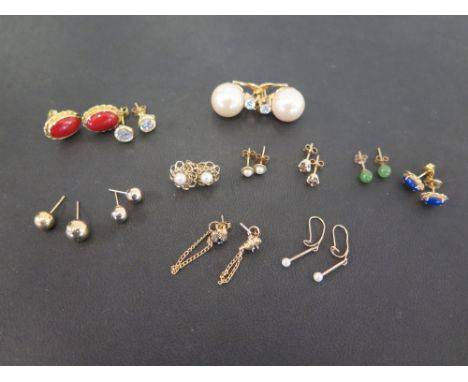 An assortment of earrings - To include six pairs of earrings and two ear studs - All with marks indicating 9ct gold - Weight 