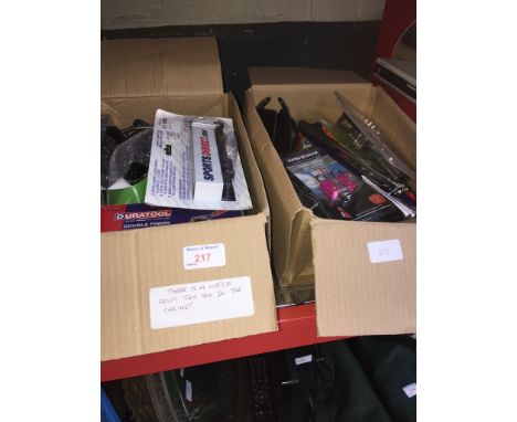 2 BOXES OF BOXED SMALL ITEMS, MONOPOD SELFIE STICK, POCKET TRIPOD