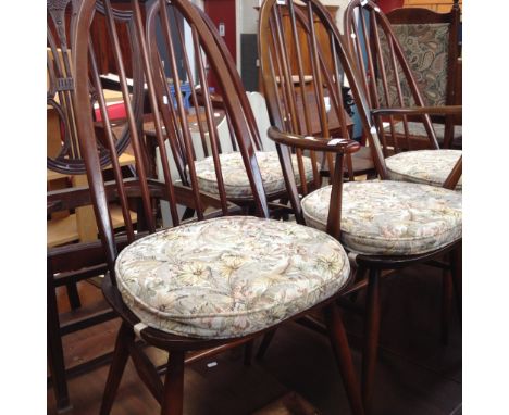 A SET OF 5 ERCOL SPINDLE BACK DINING CHAIRS