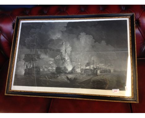 A 19TH CENTURY BATTLE SHIP PRINT