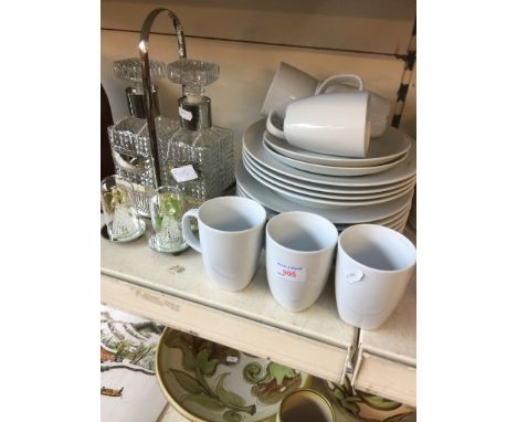 IKEA POTTERY, DECANTER SET AND TWO SMALL GLASS ORNAMENTS