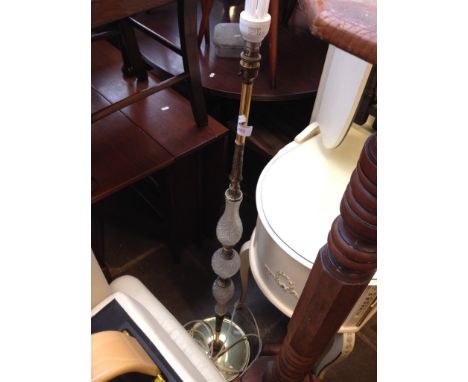 A GLASS AND BRASS STANDARD LAMP   H121CM