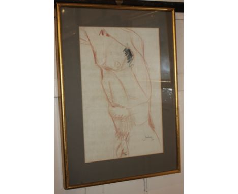 John Skelton, nude male torso, coloured chalk sketch, signed and dated 70, 49.5cm by 32cm