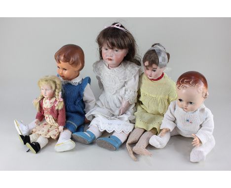 A French Lanternier &amp; Cie shoulder head doll with brown wig, sleeping blue eyes and open mouth, marked 'Fabrication Franc