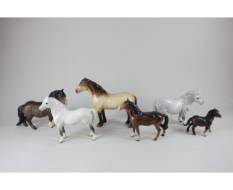 Six Beswick porcelain models of horses, Welsh mountain pony 'Coed Coch Madog' (1643 first version), a Highland pony 'Mackionn