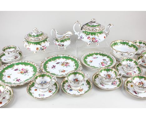 A Victorian china tea service to include teapot, cream jug, sugar bow and cover, slop bowl, cups and saucers, decorated with 