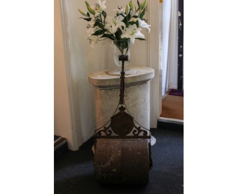 A metal garden roller with cast iron handle, width 49cm