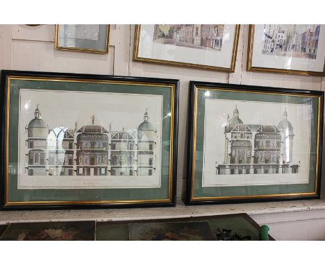 Two architectural coloured prints after Fourdrinier, both depicting classical building facades, 'Section of the East Front' a