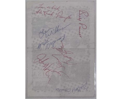 A handbill with listings info for London concerts c 1992 (15x21cm, laminated) bearing signatures by Billy Powell, Debbie Bail