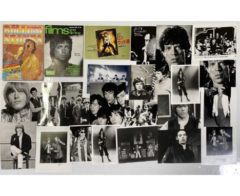 17 Rolling Stones photos 1963-90’s, majority stickered to the reverse indicating pre-1990 printings, Stones 50-page 1982 maga