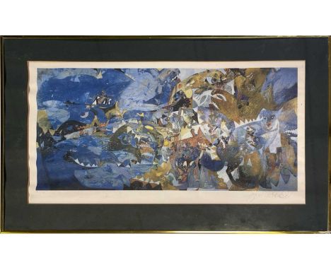 A mounted, framed and glazed print of a work by Joni Mitchell, c 1985 and available in small numbers around the release of 'D