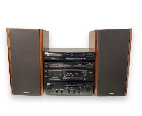 A collection of Hi-Fi equipment to inlcude: a Denon DR-M11 cassette tape deck, a Denon TU-747 tuner, a Denon DCD-500 CD playe