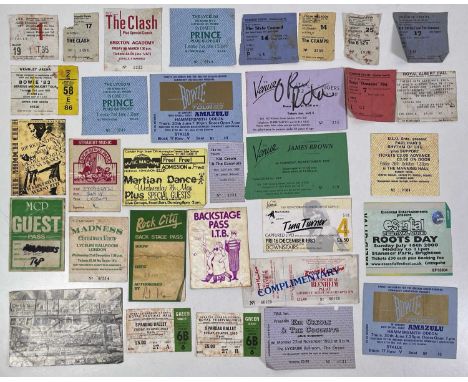 Approx 30 assorted ticket stubs mostly c 1980s to inc: The Clash (inc at Hammersmith Palais), David Bowie (Hammersmith Odeon 