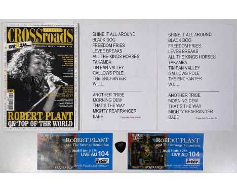 To include: French magazine ‘Crossroads’ (#31) signed to front of magazine by Robert Plant. Also to include a pair of ticket/