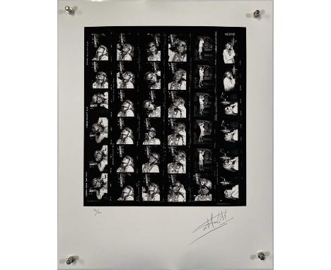A high-quality archival print of images by Martyn Goddard depicting Debbie Harry recording vocals for Blondie's 'Parallel Lin