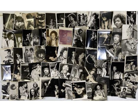 Approx 65 variouslty sized (most c 8x10") press and promotional photographs depicting Jimi Hendrix, most with press/promo sta