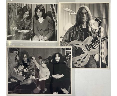 Three vintage prints (one 12.5x.9.5", two 16 x 12") each with scenes from the filming of 'Rock N Roll Circus' (1968) by Mike 