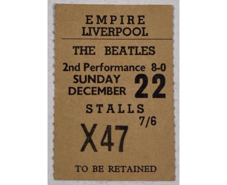 An original ticket stub (4x6.2cm) for The Beatles' concert at the Liverpool Empire, Dec 22nd 1963.