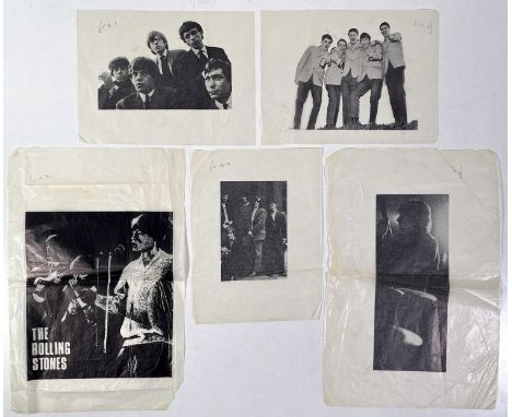 Five sheets of thin stock paper with printed images c 1960s (most approx 8x10") all as used to print flyers, handbills, poste