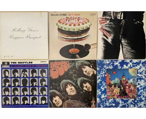 BEATLES / STONES - LP PACK. A pack of 18 x (mostly) LPs, mostly reissues. Titles are Sticky Fingers (CUN59100, Ex/VG+), Their