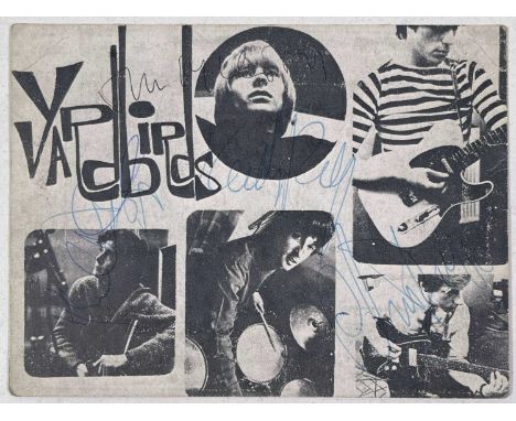 A Yardbirds promotional postcard (13x10cm) signed to front by Jim McCarty, Keith Relf, Chris Dreja, Paul Samwell Smith and ag