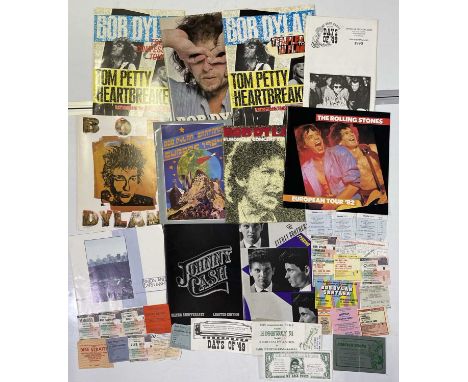 11 concert/tour/event programmes mostly c 1980s/90s, approx 23 assorted tickets to inc Bob Dylan, Madonna, Live Aid, Santana,