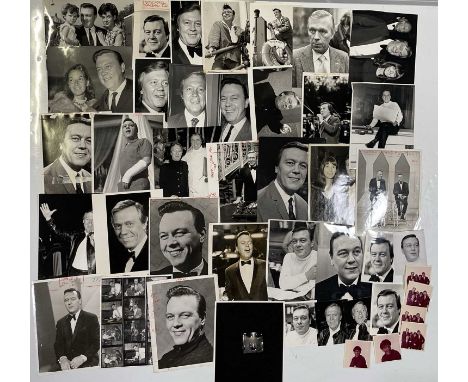 Approx 37 variously sized (many c 8x10") black and white press photographs depicting Matt Monro, many vintage prints with pre