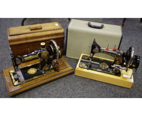 A Jones' Family CS sewing machine, serial no. 352074, original case with key; a Frister &amp; Rossmann model K sewing machine