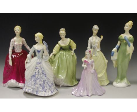Elegant ladies - Royal Worcester invitation, fragrance; Coalport figure Caroline and Royal Doulton figures fair lady, Lorna a