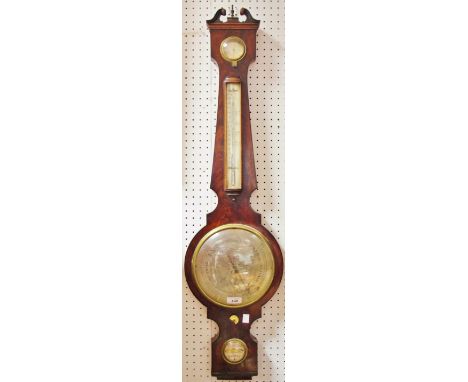A George III mahogany wheel barometer, the level inscribed J. Wilson, mercury thermometer, c.1800