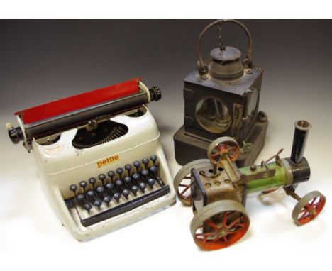 Toys - Corgi diecast cars;a typewriter;a Mamod model steam engine; a carriage lantern