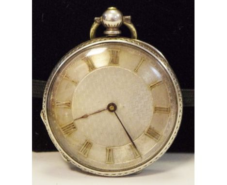 A 19th century fine silver fob watch, engine turned dial, c.1890