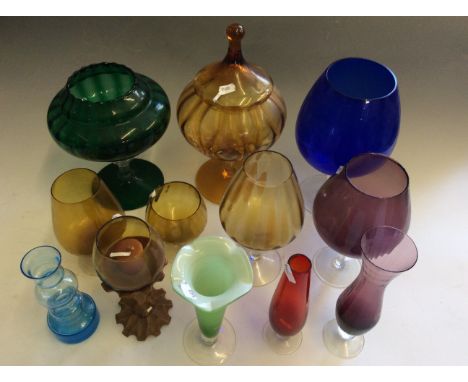 Lot to include set of glass vases, glasses and a candlestick. Victorian
