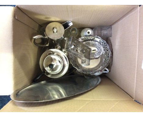 Three boxes of various ceramic ware, glassware and metalware.