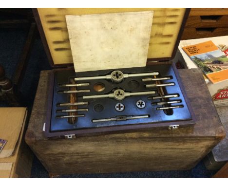 A mahogany cased box of carpentry tool together with another box of tools.